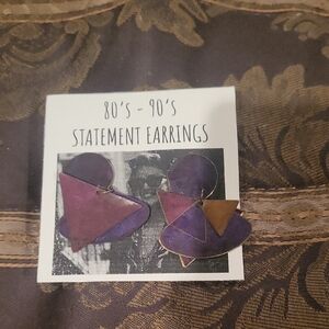 Vintage Purple Statement Earrings Pretty Boho Multi Color Pierced Dangling